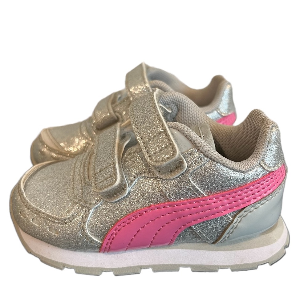 Puma Silver Glitter Pink Velcro Toddler SoftFoam Sneakers - 5C